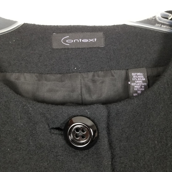 Context Wool Blend Cardigan Jacket Cropped 3/4 Sleeves 3 Button Black Blazer 16 - Picture 3 of 10